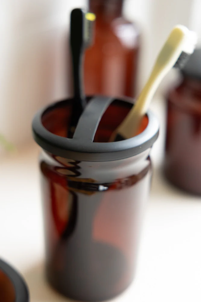 Apothecary-Style Amber Glass Toothbrush Holder - Image 2