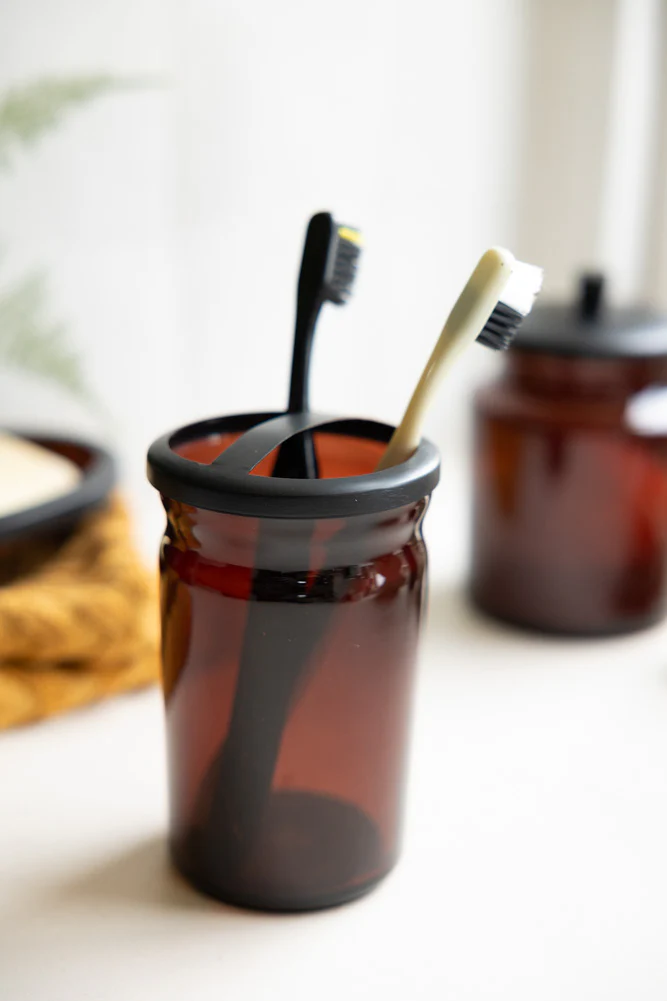 Apothecary-Style Amber Glass Toothbrush Holder - Image 4