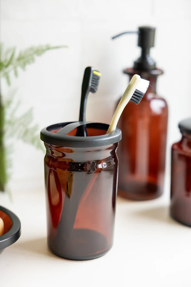 Apothecary-Style Amber Glass Toothbrush Holder - Image 5