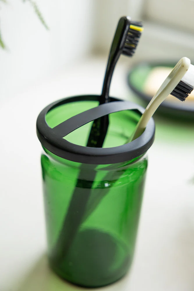 Apothecary-Style Green Glass Toothbrush Holder - Image 2