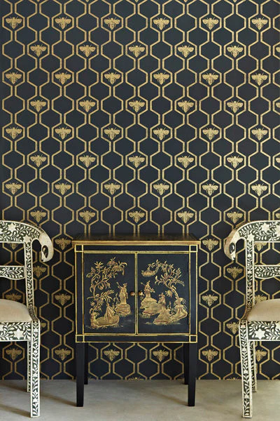 Barneby Gates Honey Bees Wallpaper - Gold on Charcoal - Image 2
