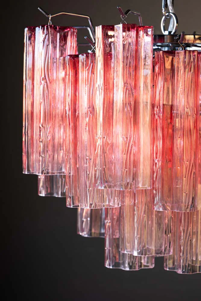 Beautiful Waved Glass Chandelier in Pink - Image 5