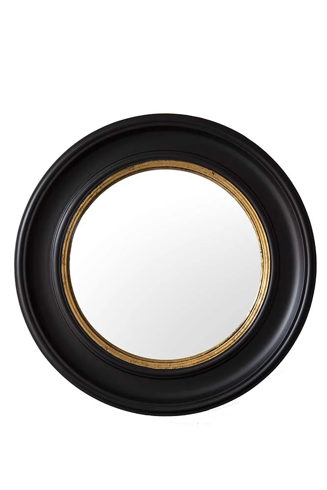 Black Convex Mirror With Aged Gold Detail - Image 3