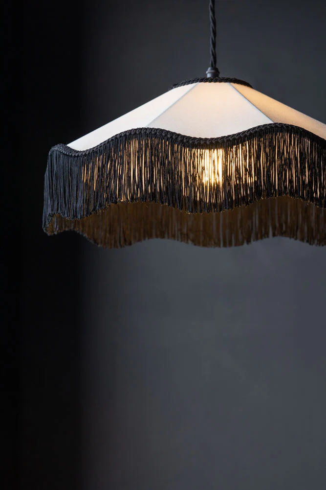 Black & Cream Tassel Ceiling Light Shade - Image 8