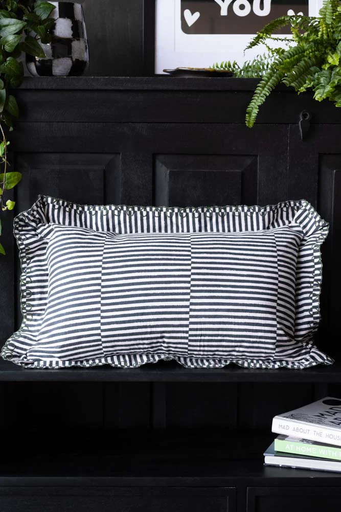 Black & White Stripe Cushion With Scalloped Edge - Image 3
