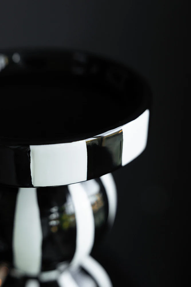 Black & White Stripe Pillar Candle Holder - Tall - Image 4