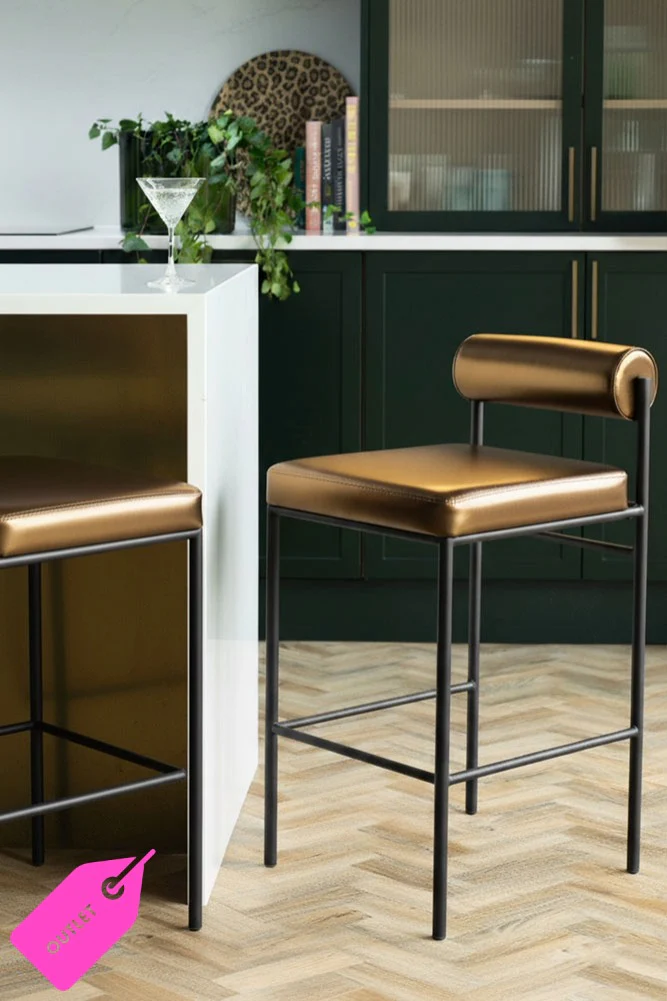 Burnished Gold Roll Back Bar Stool - SECONDS