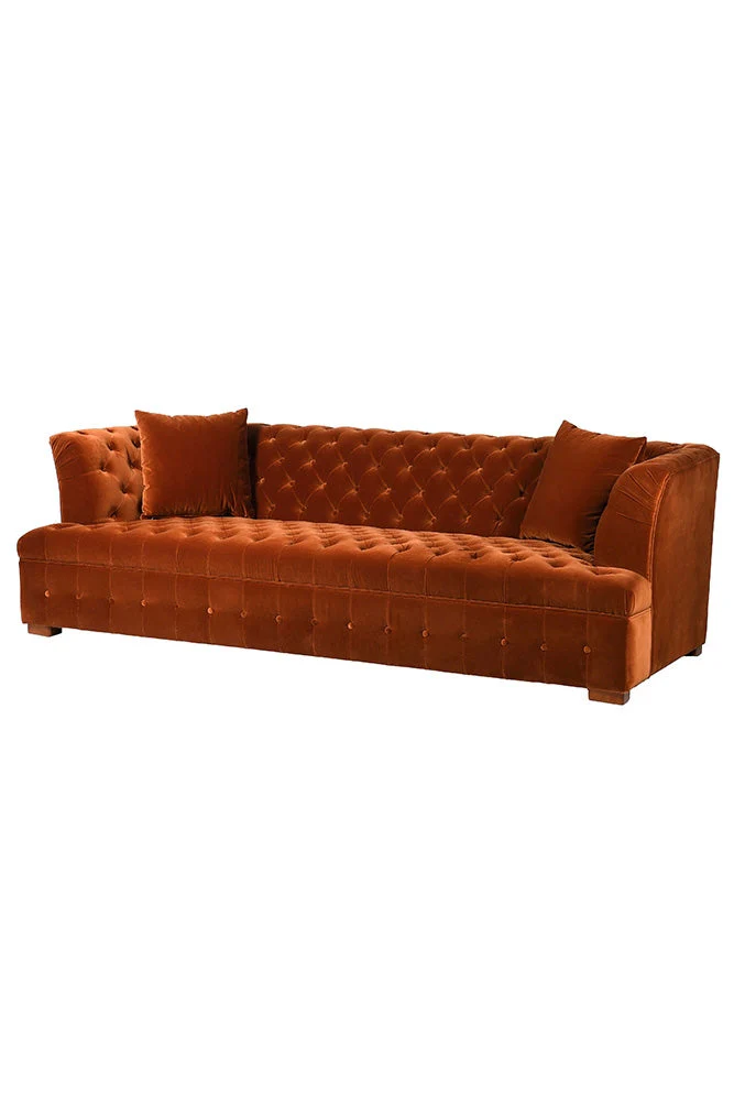 Burnt Orange Velvet Chesterfield 3 Seater Sofa - Image 5