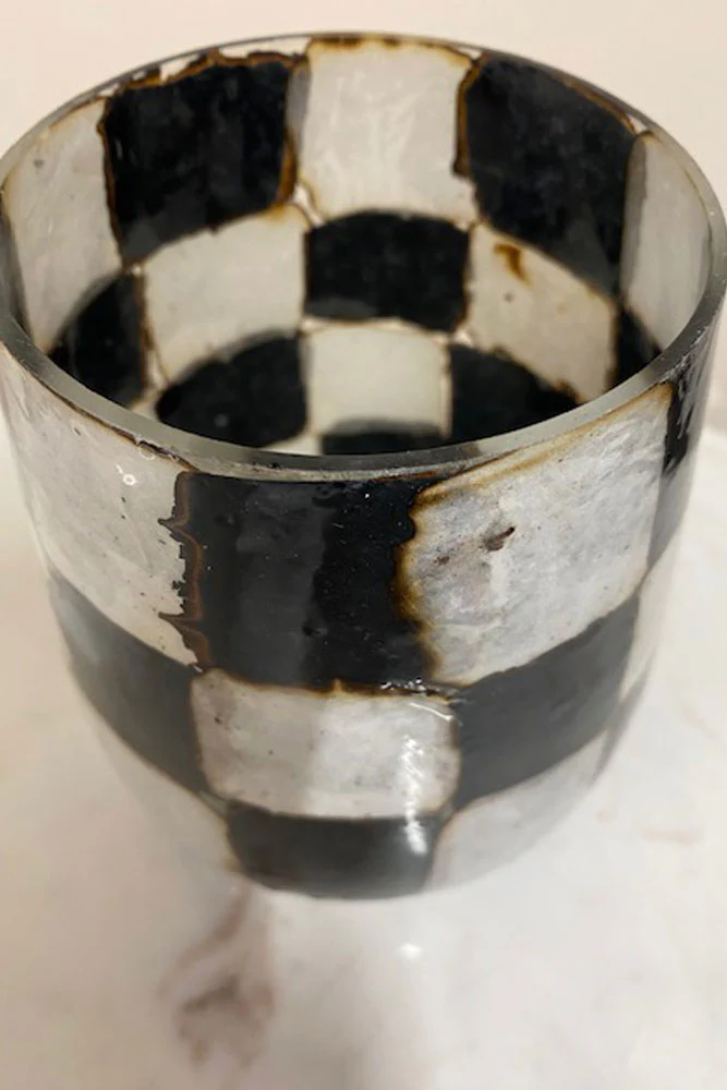 Checkered Black & White Glass Tealight Holder - SECONDS - Image 2