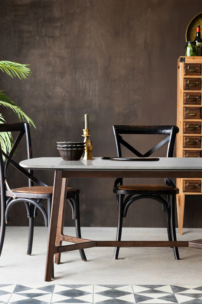 Curved Acacia & Marble Dining Table - Image 3