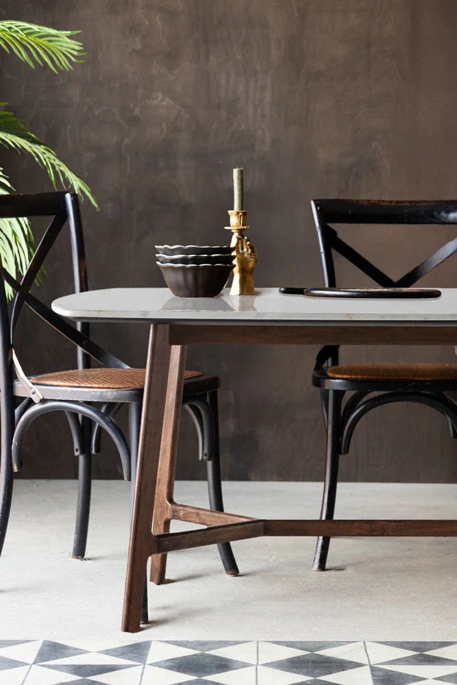Curved Acacia & Marble Dining Table - Image 4