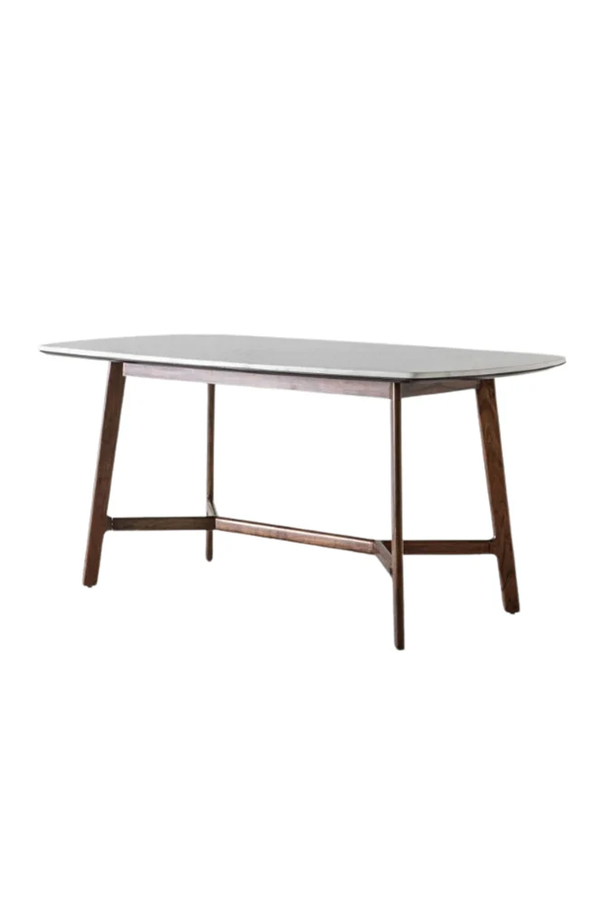 Curved Acacia & Marble Dining Table - Image 5