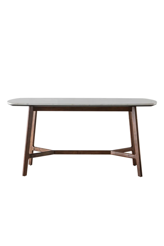Curved Acacia & Marble Dining Table - Image 6