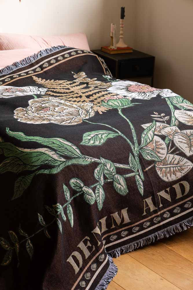 Denim & Bone Scandi Black Woven Cotton Throw