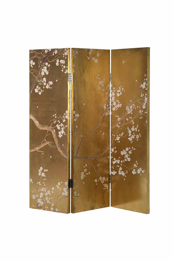 Exquisite Gold & Pink Blossom Folding Room Divider - Image 9