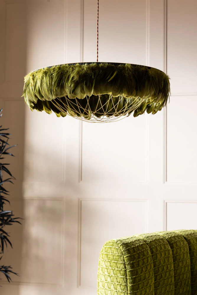 Fabulous Feather Ceiling Light Shade - Olive Green - Image 2