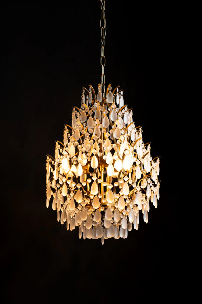 Gold Antique-Style Frosted Glass Teardrop Chandelier