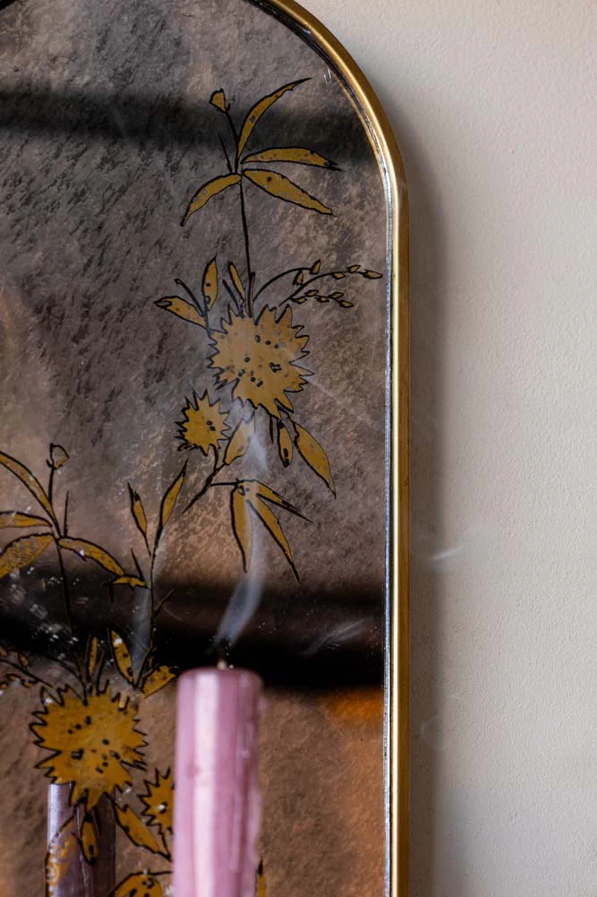 Gold & Foxed Mirror Floral Candle Wall Sconce - Image 3