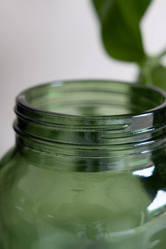 Green Glass Storage Jar With Black Lid - Sugar - Image 4