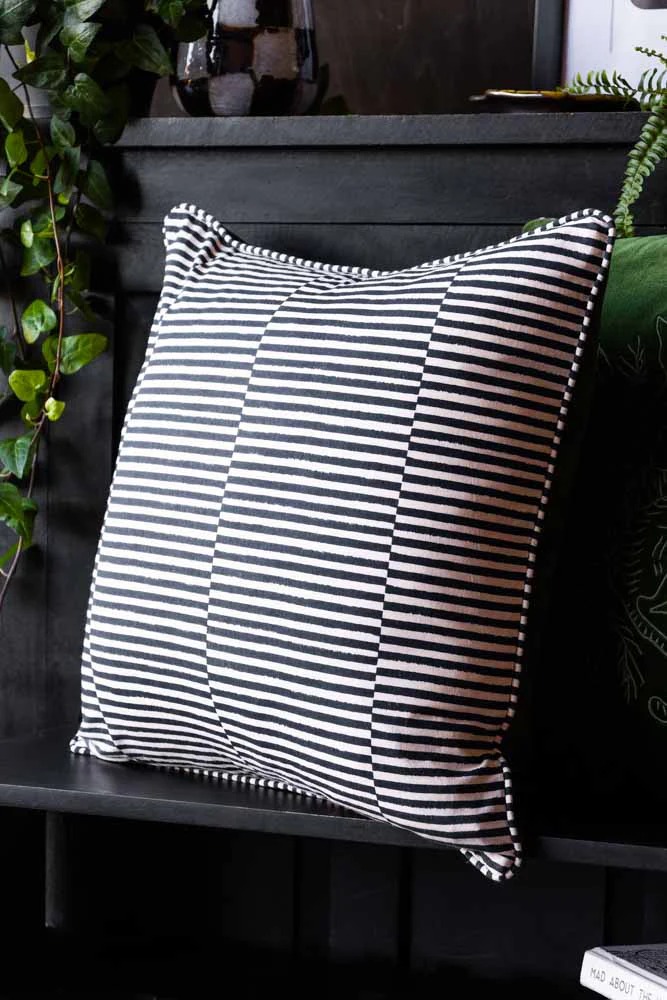 Green Velvet & Monochrome Stripe Embroidered Tiger Cushion Cover - Image 4