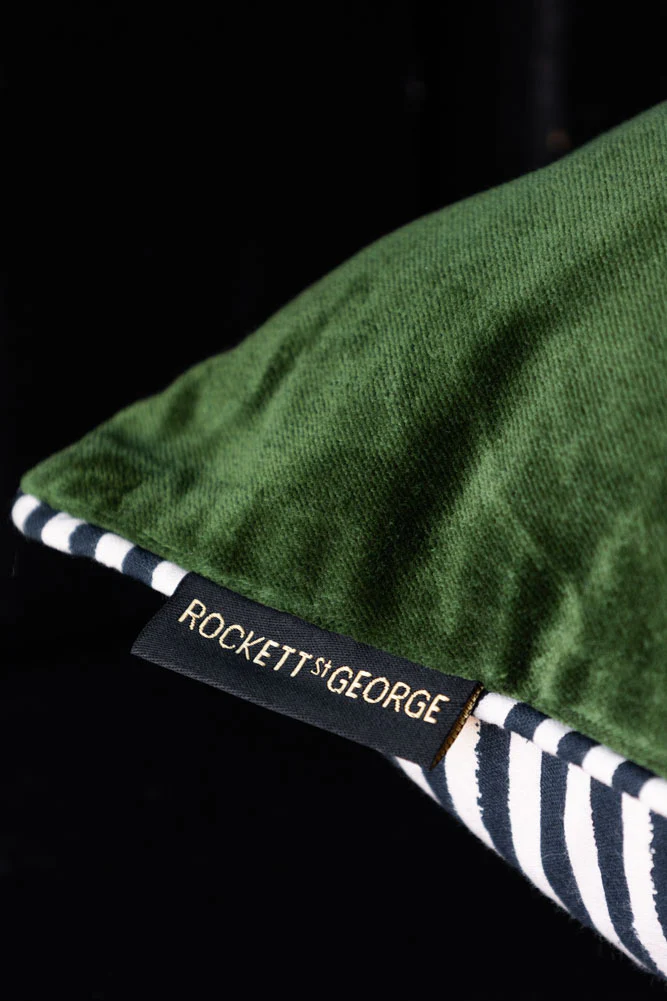 Green Velvet & Monochrome Stripe Embroidered Tiger Cushion Cover - Image 6