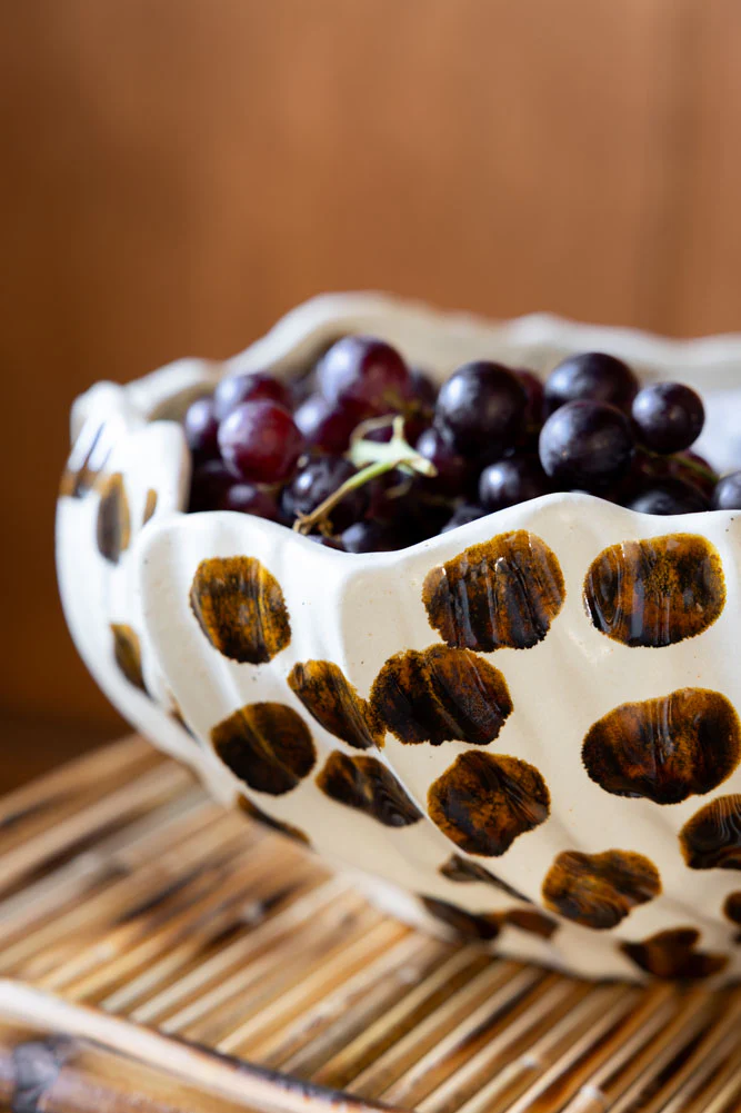 Handcrafted Brown Spotty Fruit Bowl - Image 2