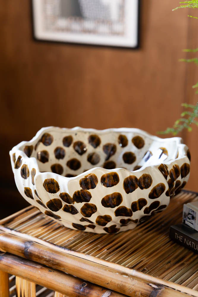 Handcrafted Brown Spotty Fruit Bowl - Image 5