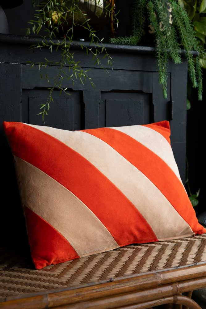HKLIVING Red & Pink Stripe Velvet Cushion