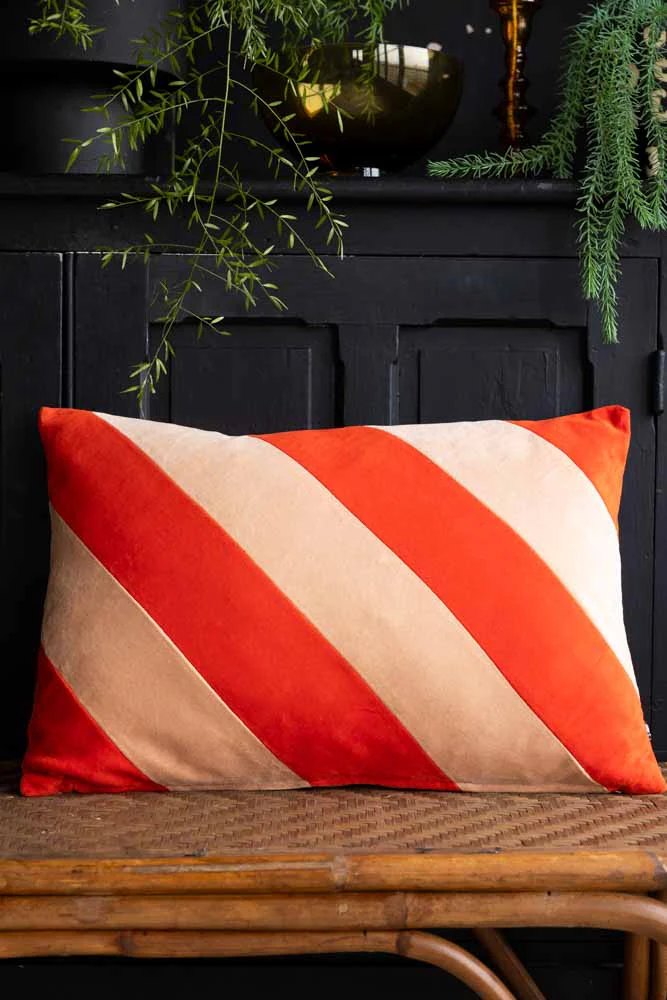 HKLIVING Red & Pink Stripe Velvet Cushion - Image 3