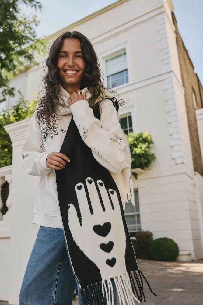 Monochrome Printed Hands Scarf - Image 9