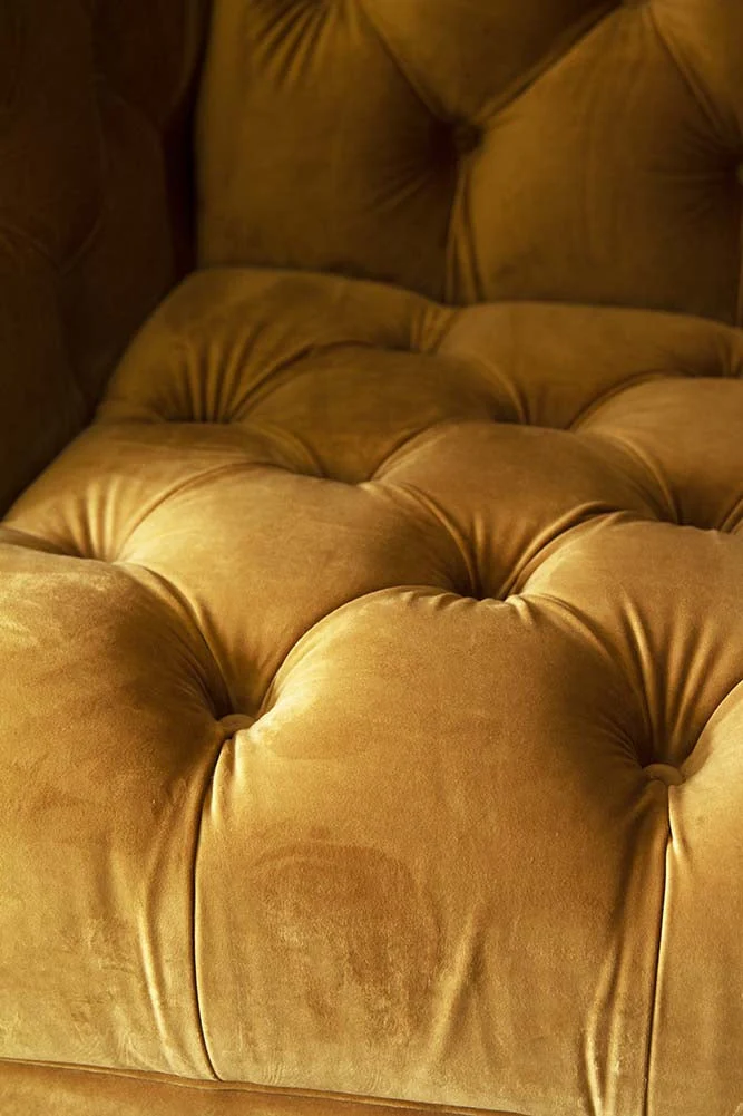 Ochre Gold Velvet Chesterfield 3 Seater Sofa - Image 2