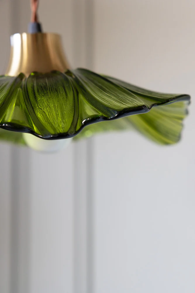 Olive Green Flower Glass Easyfit Ceiling Light Shade - Image 5