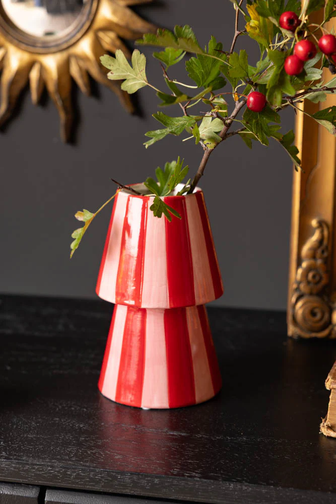 Red & Pink Stripe Flower Vase - Image 2