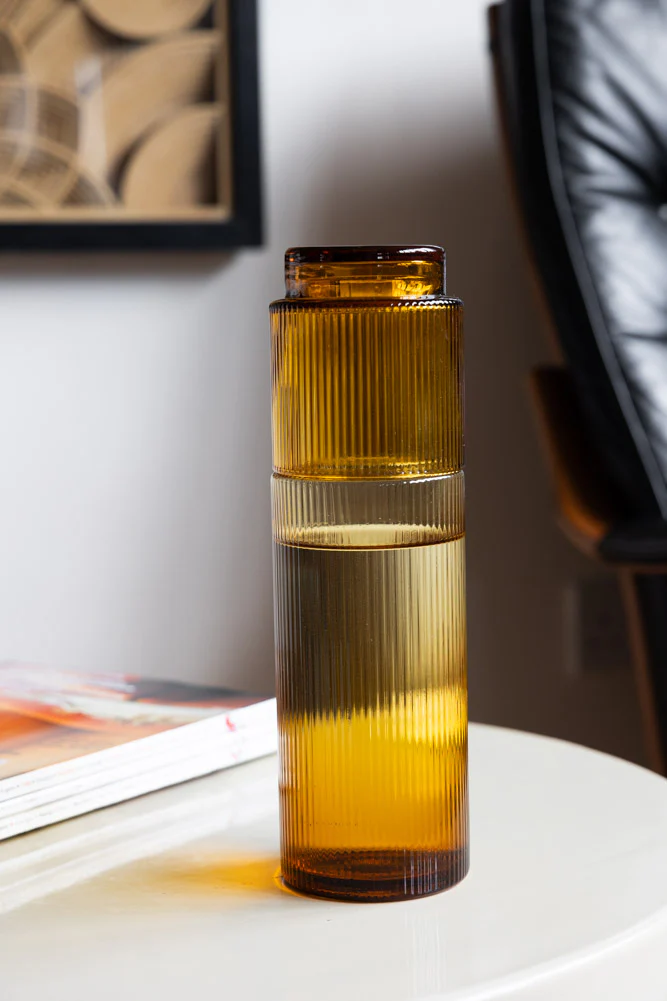 Ribbed Amber Glass Carafe & Tumbler - Available in Two Options - Image 2