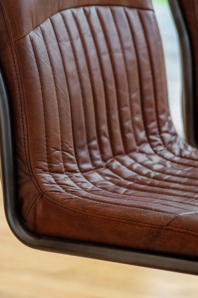 Ribbed Antique-Style Brown Leather Chair - Image 6