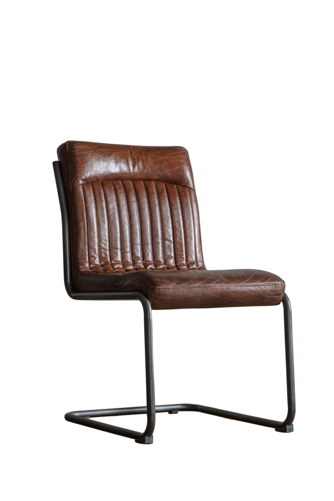 Ribbed Antique-Style Brown Leather Chair - Image 7