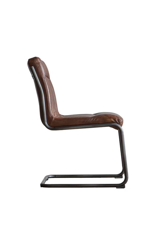 Ribbed Antique-Style Brown Leather Chair - Image 8