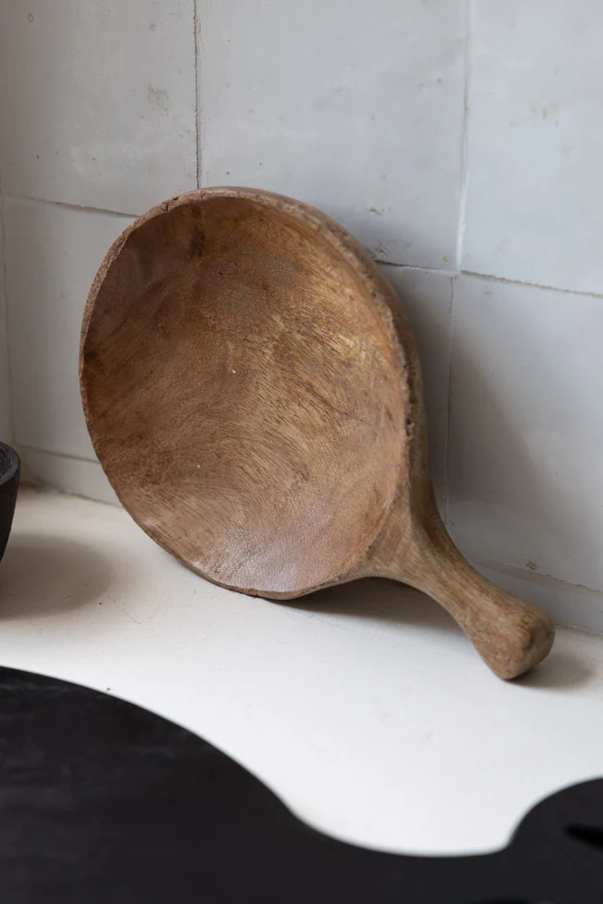 Round Natural Wood Carved Serving Dish - Image 7