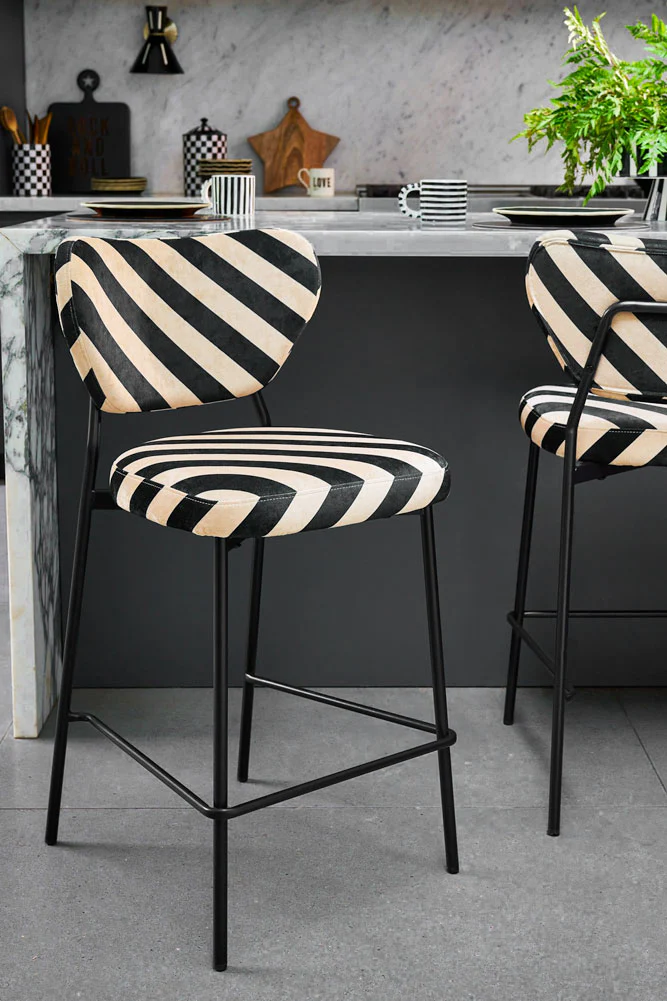 Set Of 2 Bar Stools in Stripe Velvet - Image 2
