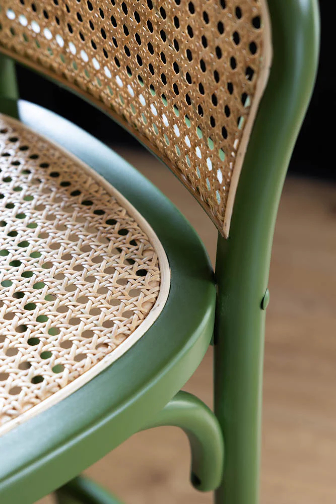 Set of 2 Chez Pitou Wood & Woven Cane Bar Stools in Green - Image 2