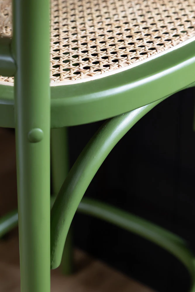 Set of 2 Chez Pitou Wood & Woven Cane Bar Stools in Green - Image 6