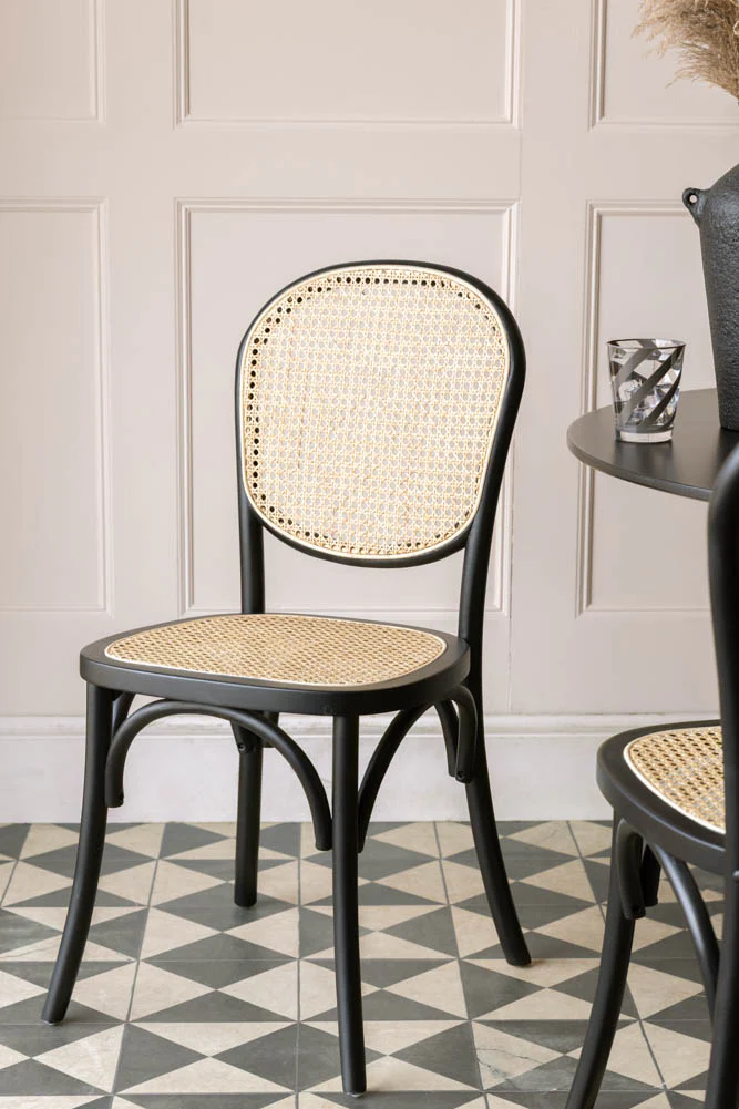 Set of 2 Chez Pitou Wood & Woven Cane Dining Chairs in Black