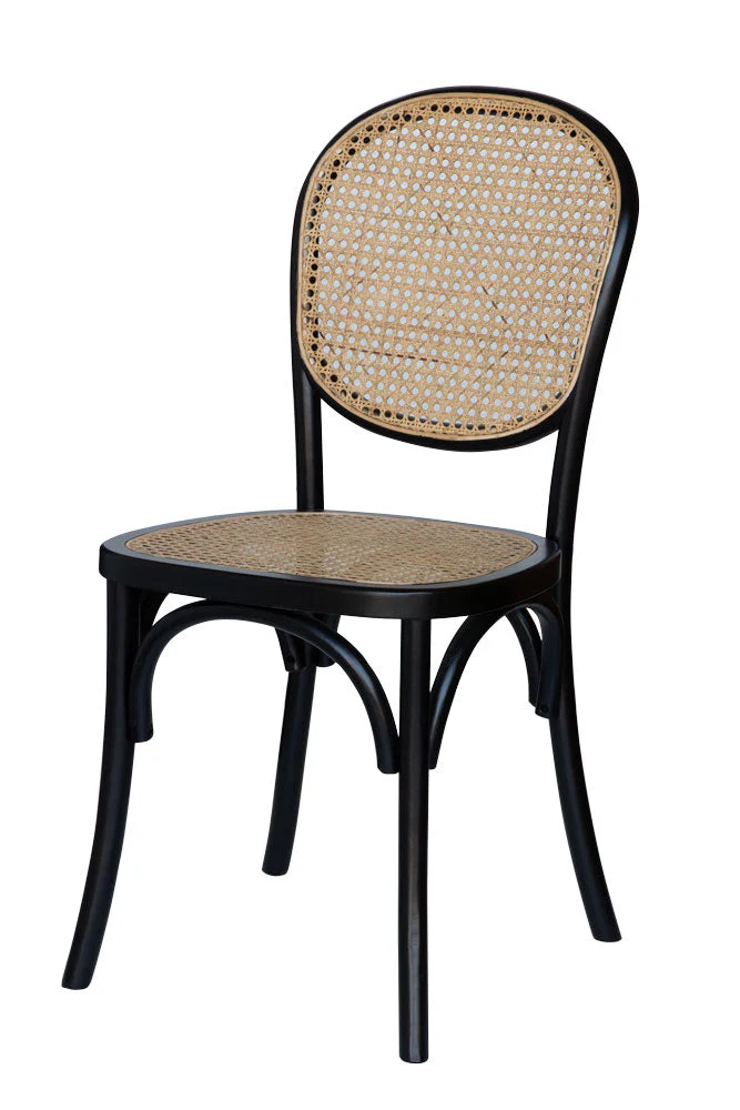 Set of 2 Chez Pitou Wood & Woven Cane Dining Chairs in Black - Image 10