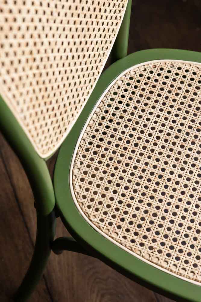 Set of 2 Chez Pitou Wood & Woven Cane Dining Chairs in Green - Image 2