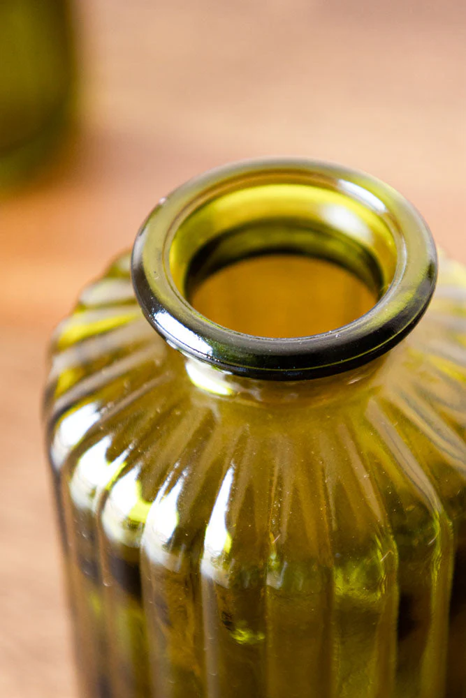 Set of 2 Embossed Glass Bottles in Green - Image 7