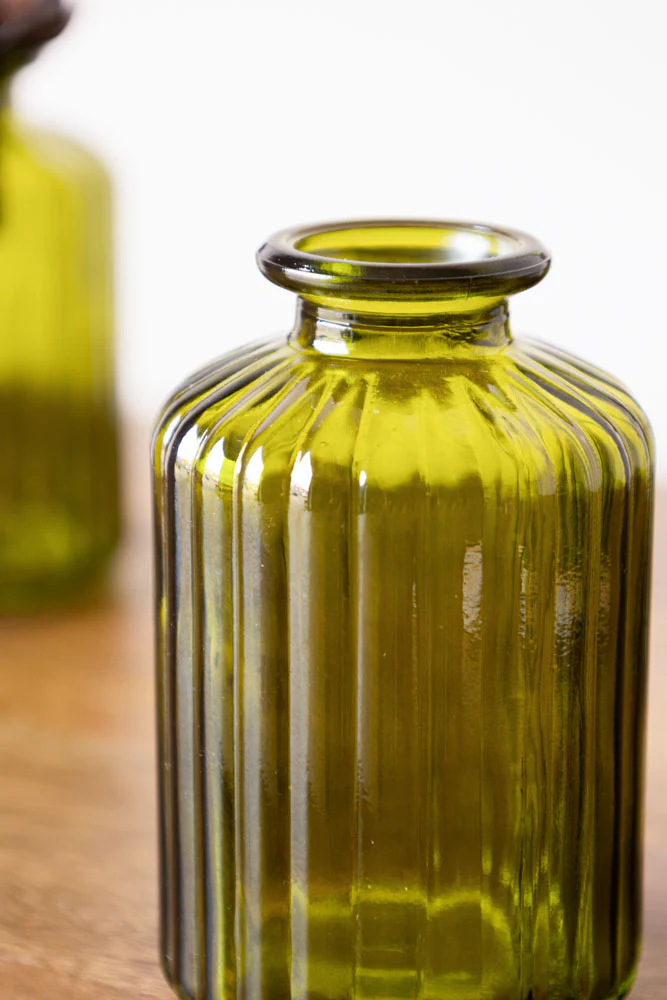 Set of 2 Embossed Glass Bottles in Green - Image 8