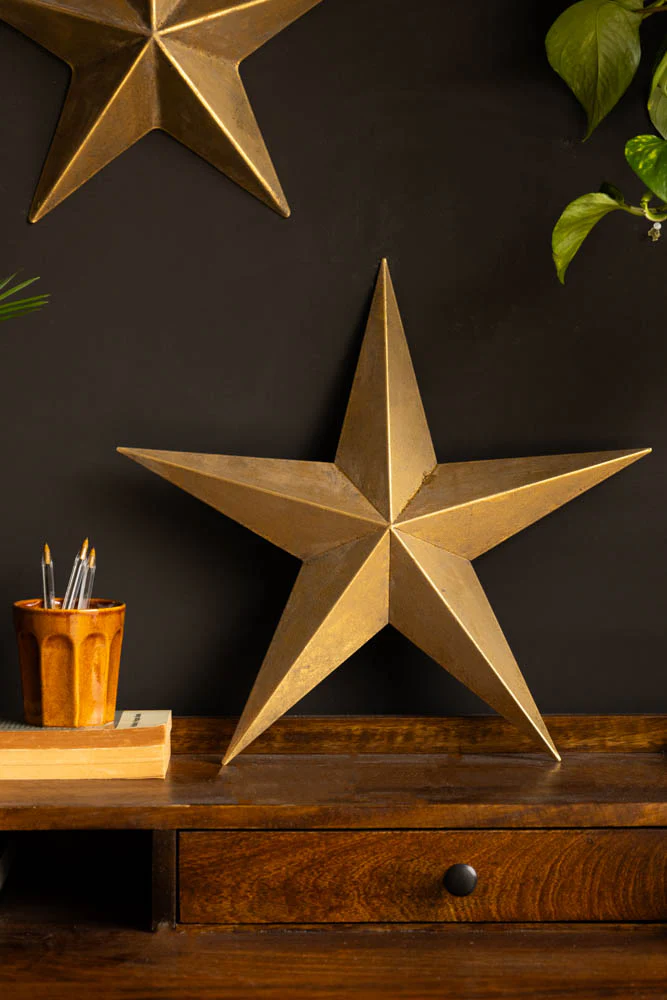 Set Of 3 Antique Gold Metal Stars - Image 4
