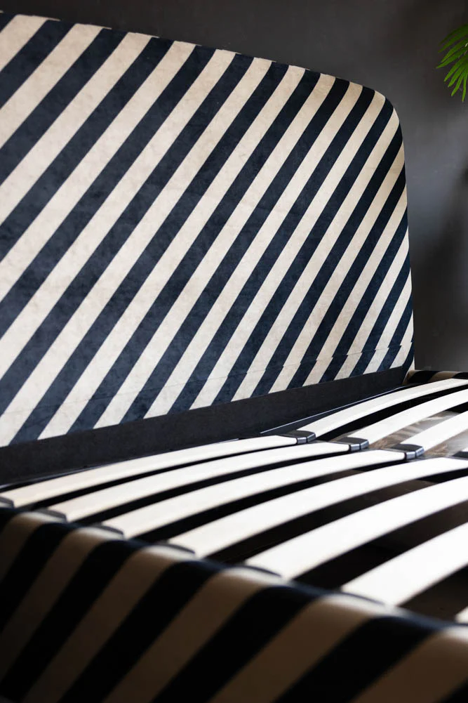 The Jagger Ottoman Bed in Studio Stripe Velvet Sand & Black - Available in 2 Sizes - Image 4