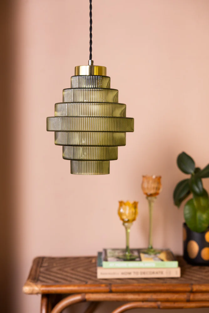 Tiered Green Glass Easyfit Ceiling Light Shade - Image 2